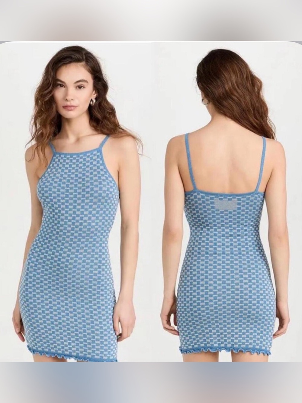 Guest in Residence Checker Knit Tank Dress - Blue and Cream